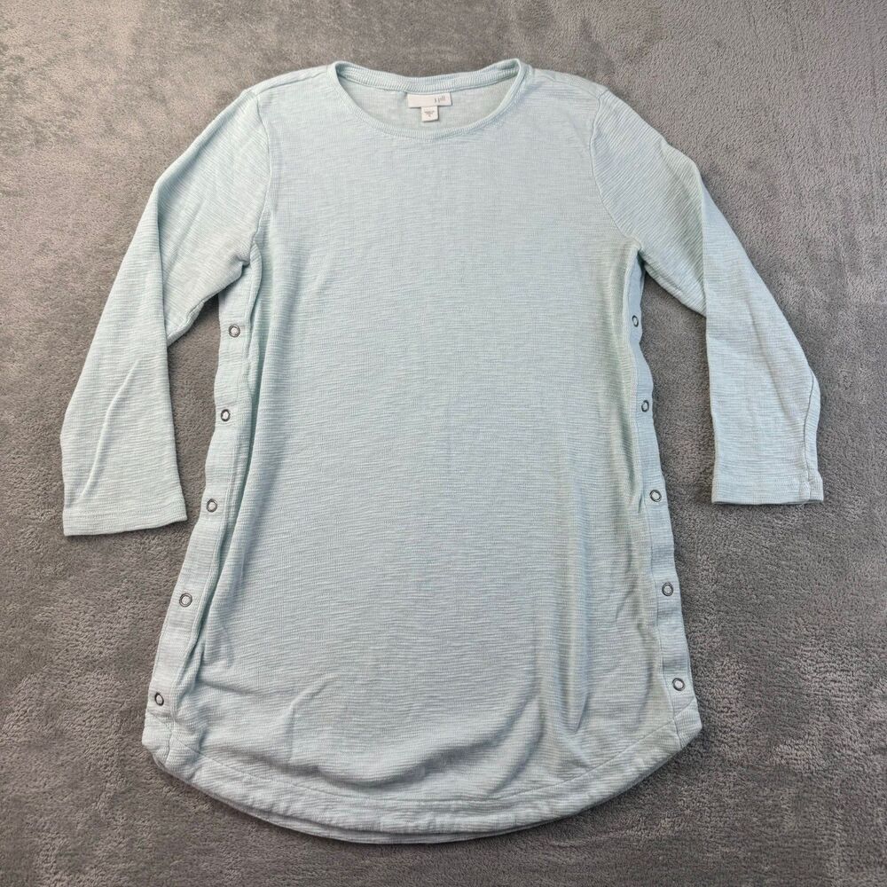 J. Jill Top Women's Small Blue Pullover 3/4 Sleeve Snap Side Detail Cotton Knit